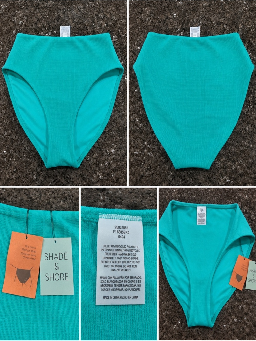 Shade & Shore Ribbed High-Waist Bikini Bottom in Teal Blue-Green
